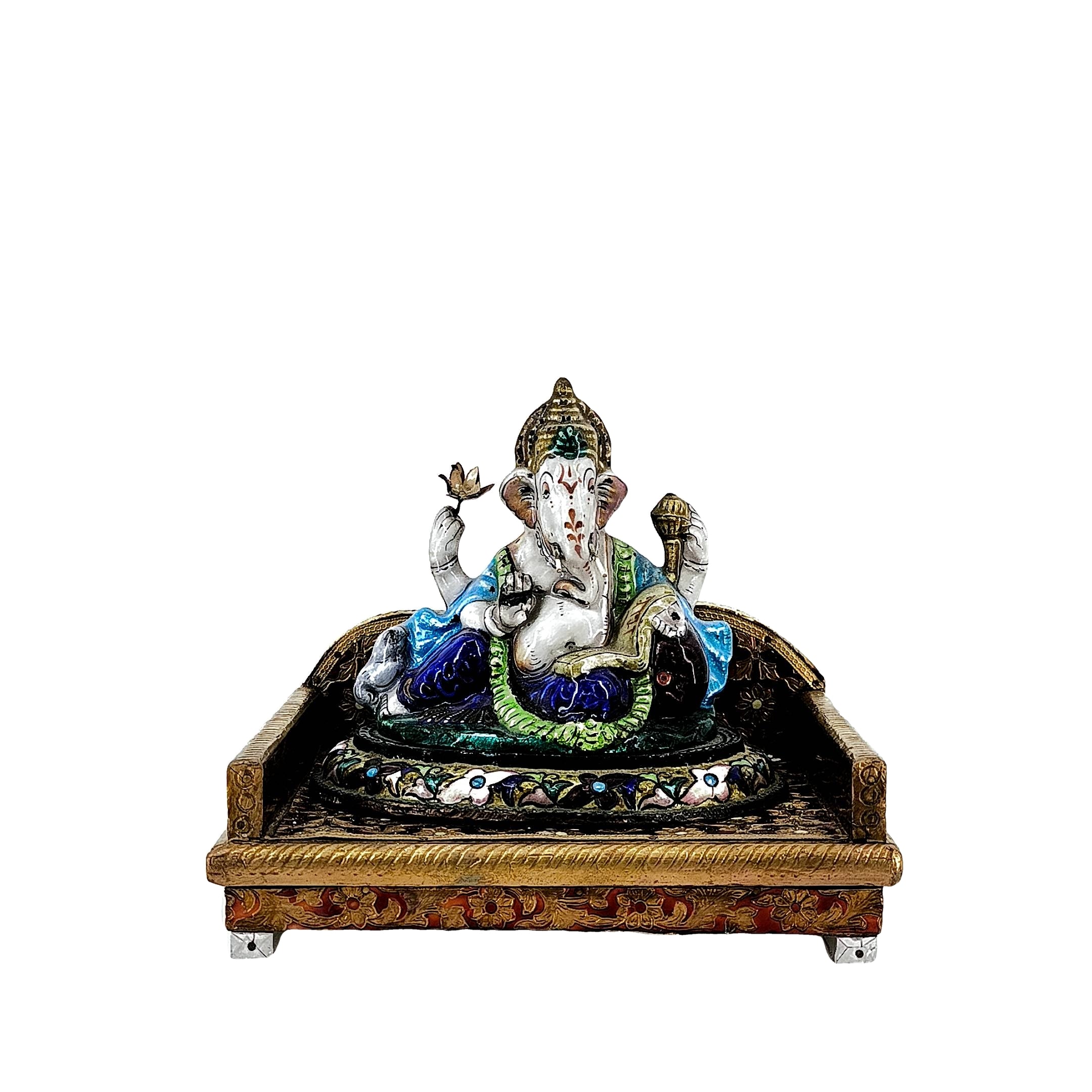 Silver Gulabi meenakari Lord Ganesh Reading Holy Book