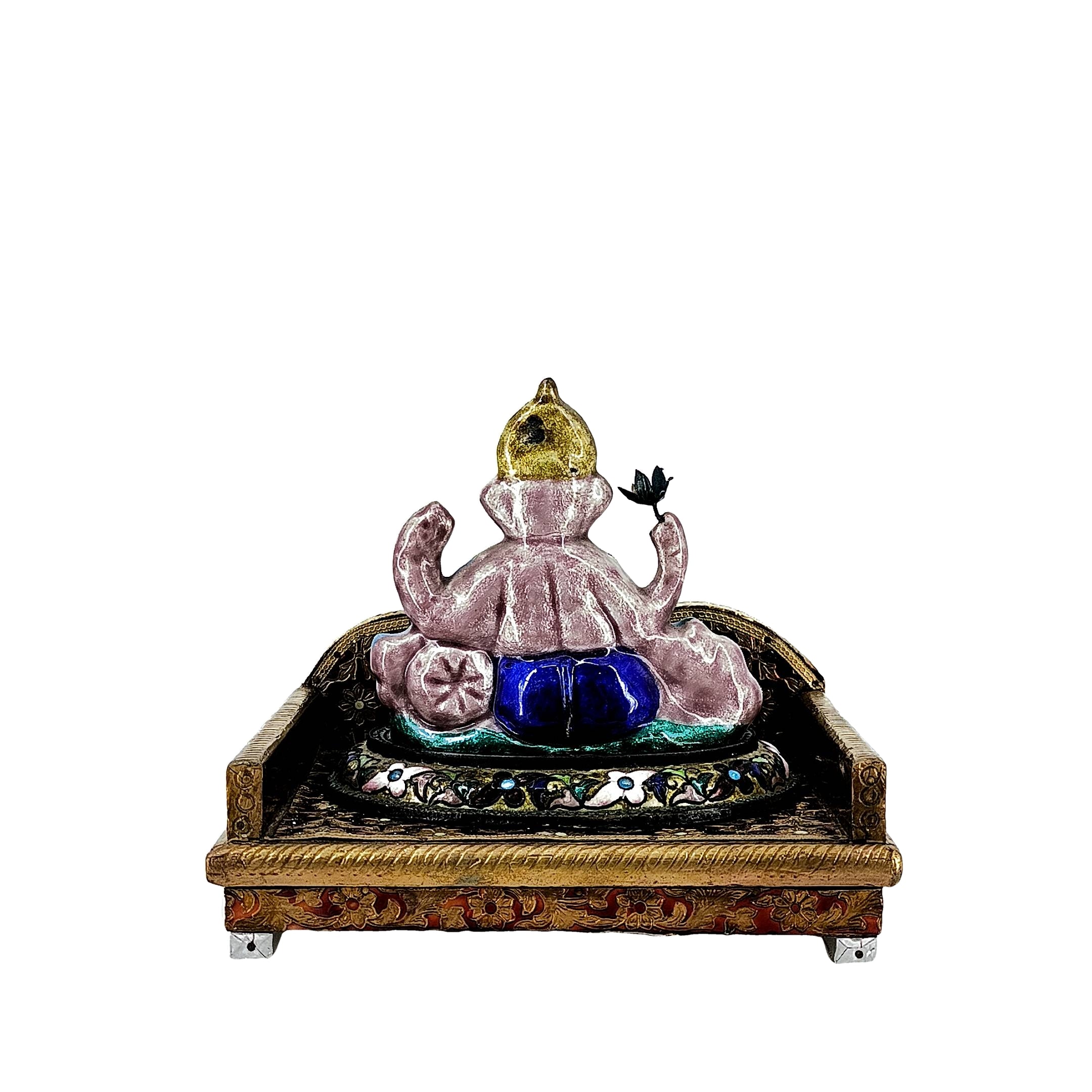 Silver Gulabi meenakari Lord Ganesh Reading Holy Book