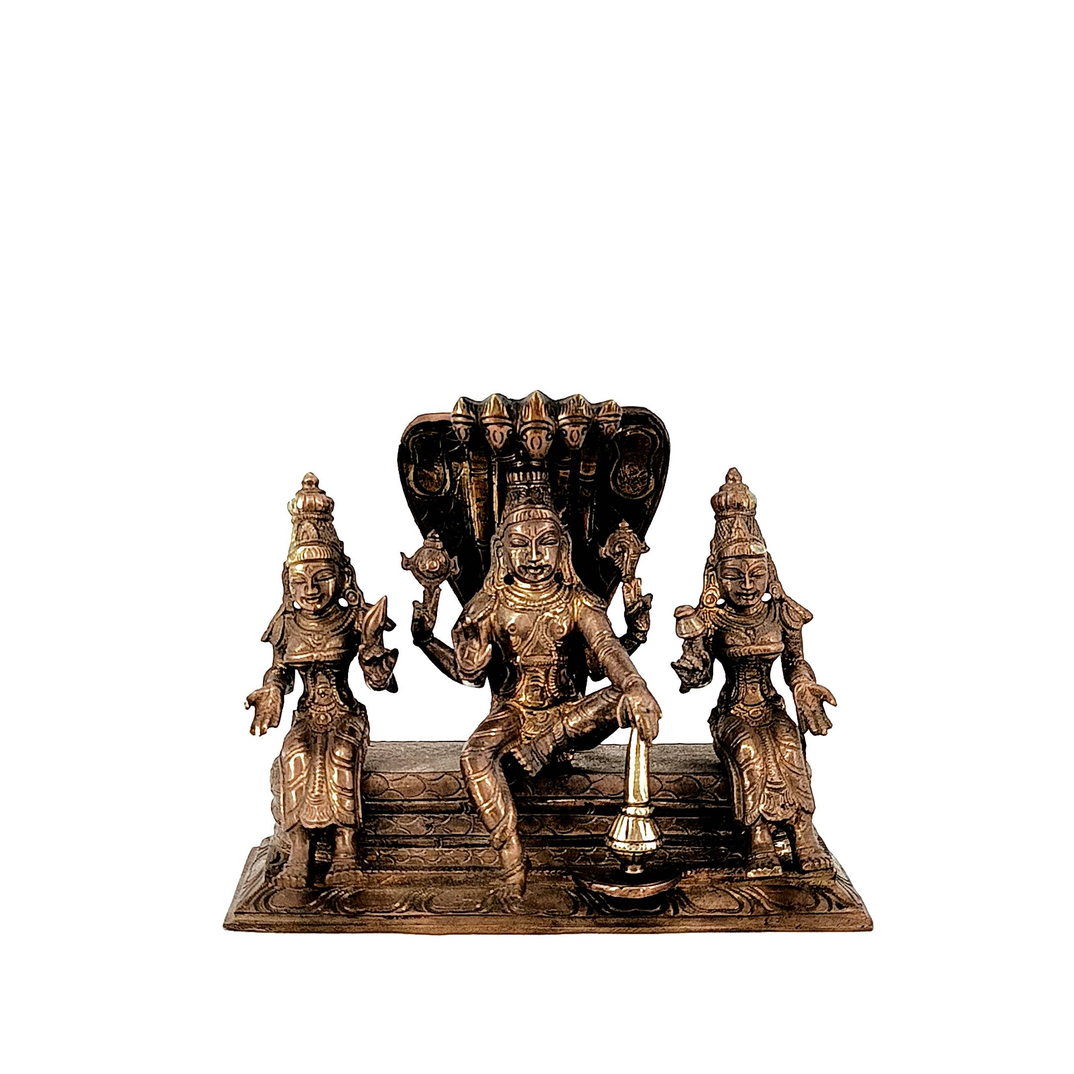 Vishnu with Bhudevi and Sridevi ,Brass South Indian Arts