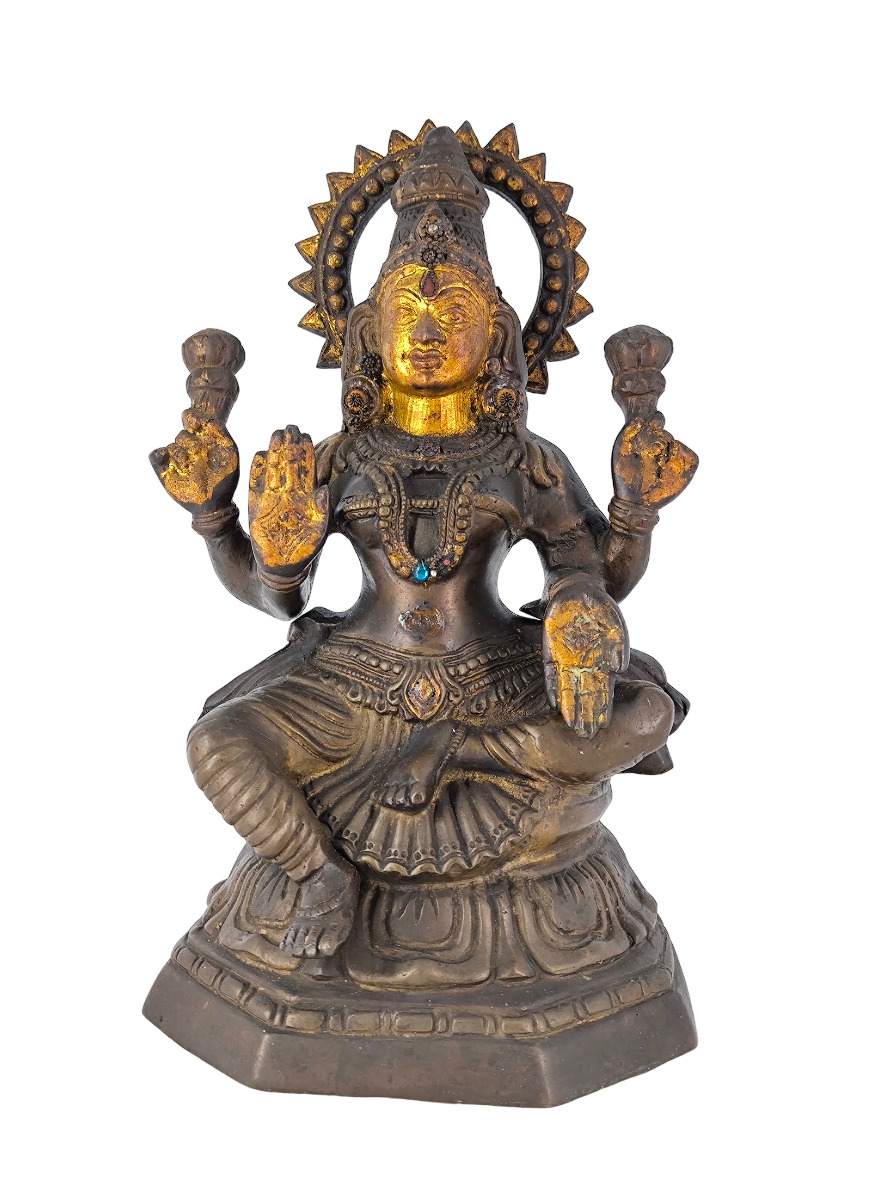 Goddess Lakshmi Statue - Antique brass