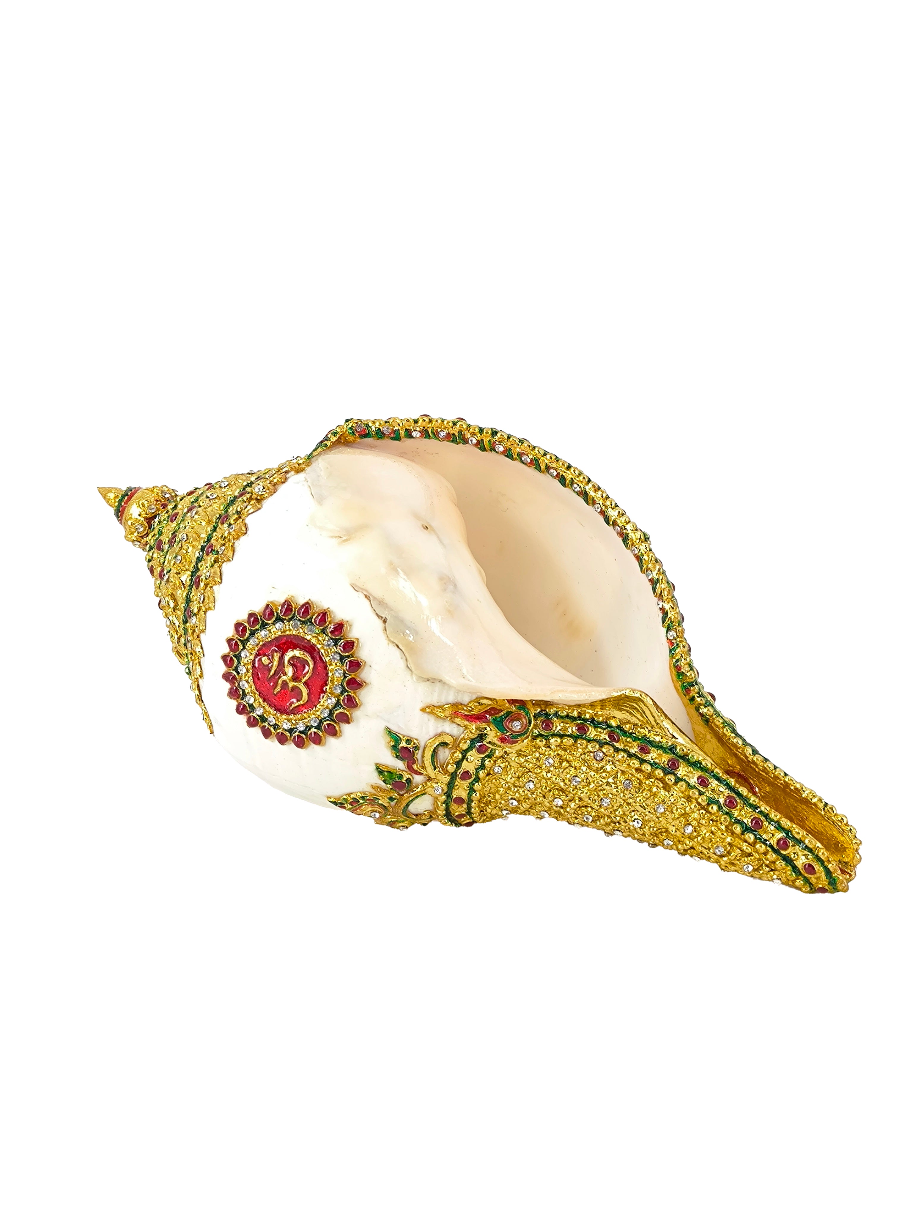 Conch shell decorated with synthetic diamonds and real gold.