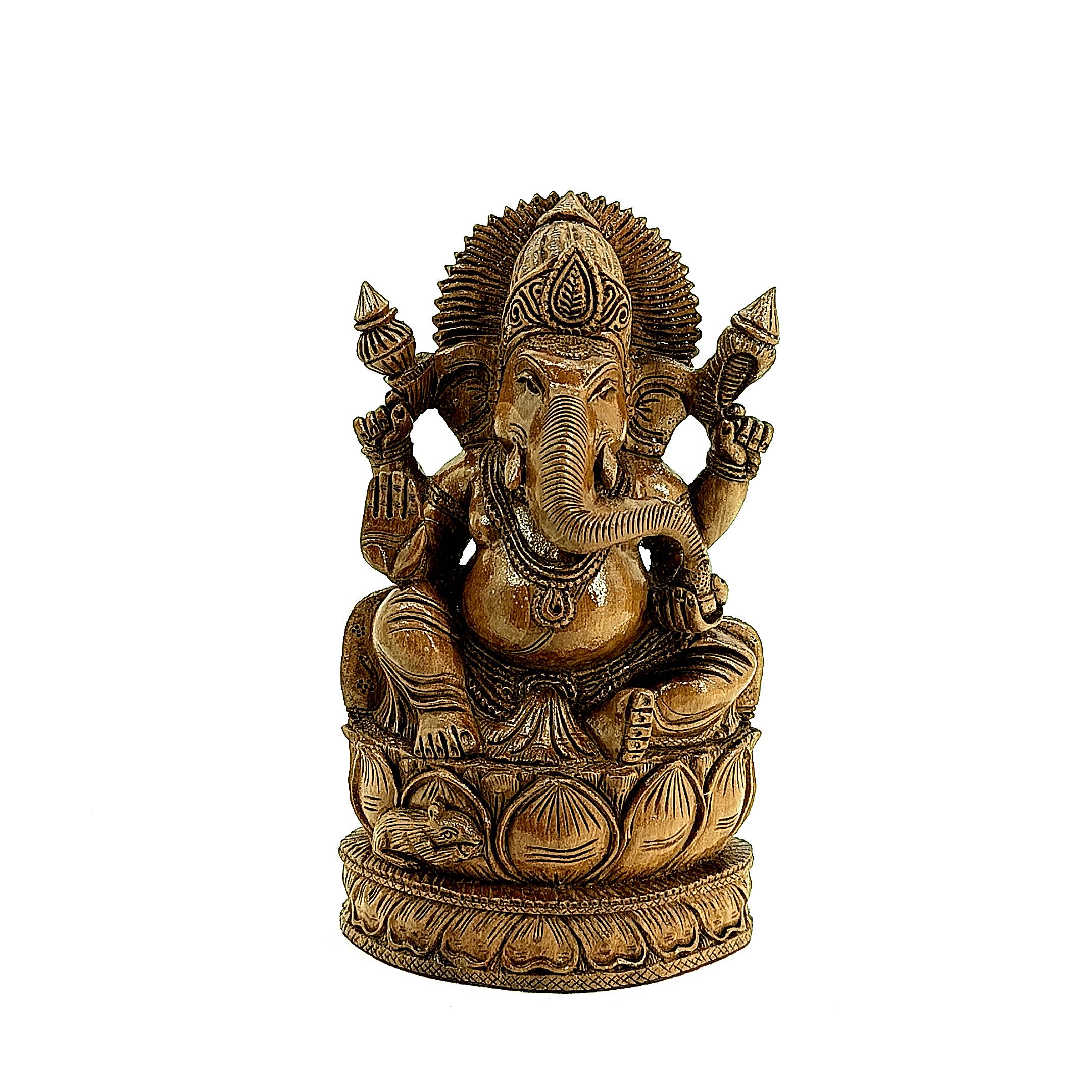 Wood Fine Hand Carved Ganesha Statue