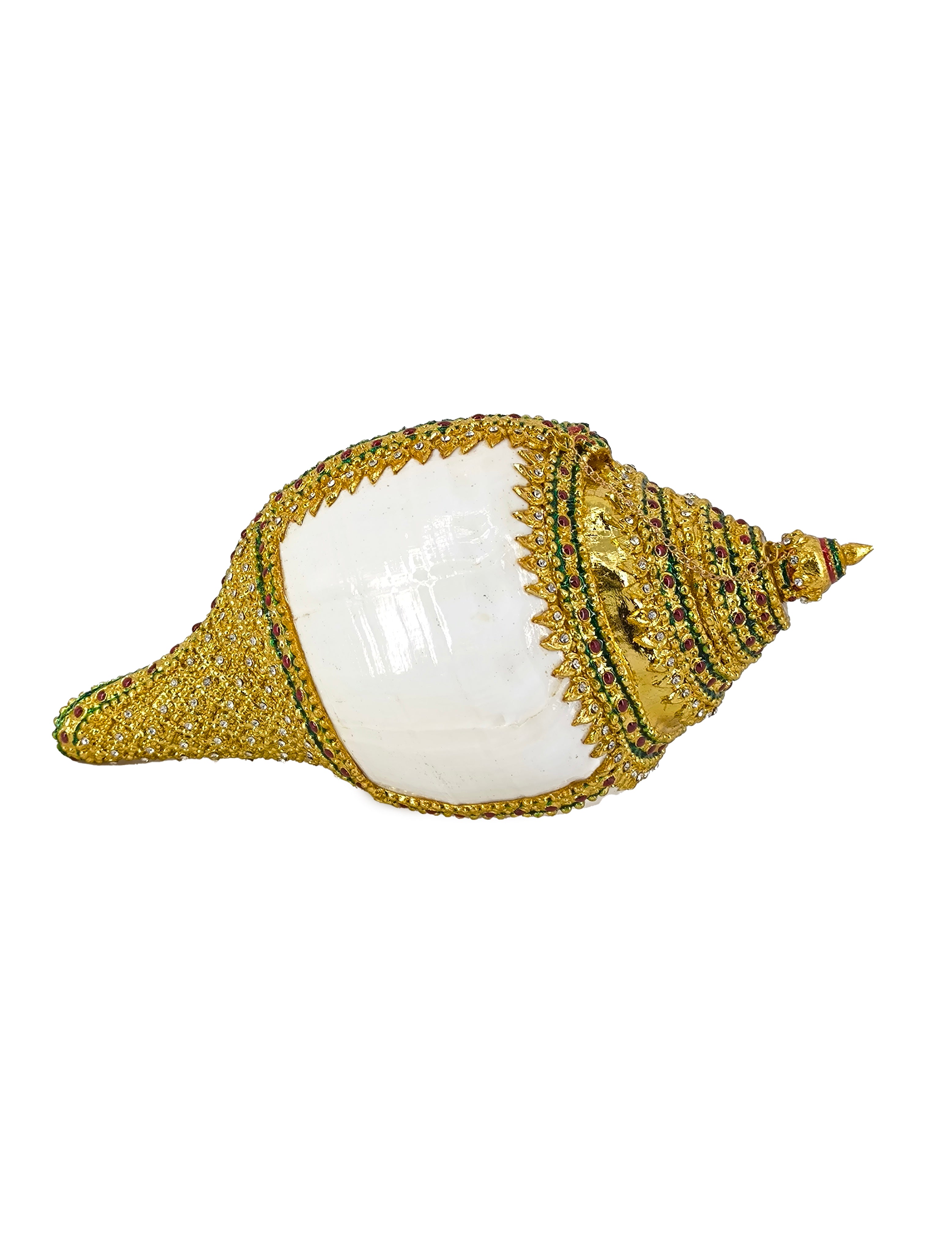 Conch shell decorated with synthetic diamonds and real gold.